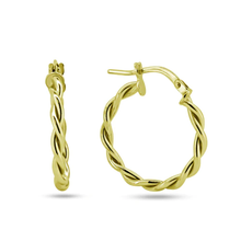 Load image into Gallery viewer, Sterling Silver Gold Plated Twisted Hoop Earrings-15mm