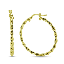 Load image into Gallery viewer, Sterling Silver Gold Plated Twisted Hoop Earrings-30mm