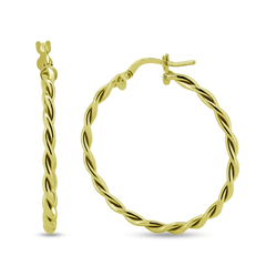 Sterling Silver Gold Plated Twisted Hoop Earrings-30mm