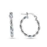 Sterling Silver Rhodium Plated Twisted Hoop Earrings-15mm