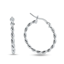 Load image into Gallery viewer, Sterling Silver Rhodium Plated Twisted Hoop Earrings-20mm