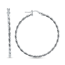 Load image into Gallery viewer, Sterling Silver Rhodium Plated Twisted Hoop Earrings-40mm