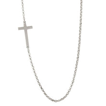 Load image into Gallery viewer, Sterling Silver Rhodium Plated Rolo Necklace With Cross
