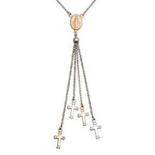 Load image into Gallery viewer, Sterling Silver Rhodium and Rose Gold Plated Rosary Tassel Necklace