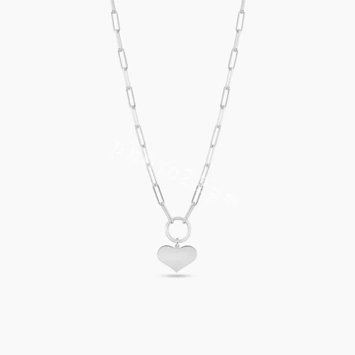 Sterling Silver Basic Link Chain Heart Necklace