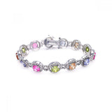 Sterling Silver Rhodium Plated Multiple Multicolor Round CZ Bracelet