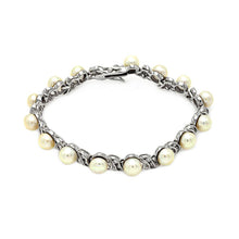 Load image into Gallery viewer, Sterling Silver Rhodium CZ Center Fresh Water Pearl Bracelet