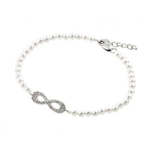 Load image into Gallery viewer, Sterling Silver Rhodium Plated Open Infinity CZ Fresh Water Pearl Bracelet
