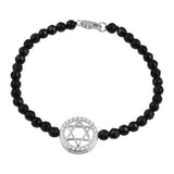 Sterling Silver Rhodium Plated Black Synthetic Pearl Star of David CZ Bracelet