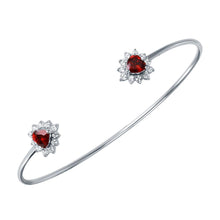 Load image into Gallery viewer, Sterling Silver Rhodium Plated Red CZ Hearts Cuff Bracelet