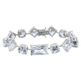 Sterling Silver Rhodium Plated Multi Shape CZ Stones Bracelet