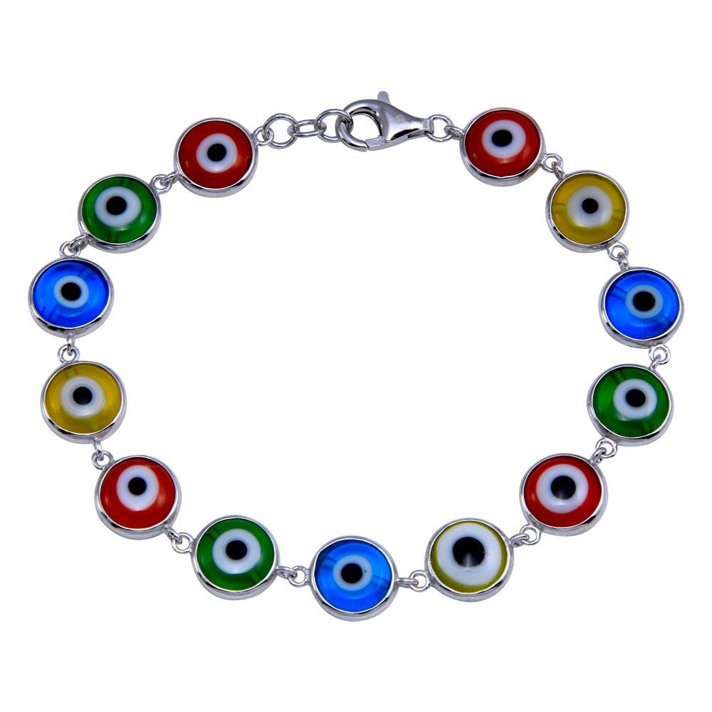 Sterling Silver CZ Multicolored Evil Eye Bracelet