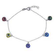 Load image into Gallery viewer, Sterling Silver CZ Multicolored Dangling Evil Eye Bracelet