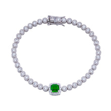 Load image into Gallery viewer, Sterling Silver Green CZ Green Halo Center Bubble Tennis Bracelet