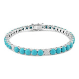 Sterling Silver Rhodium Plated Turquoise CZ 5mm Tennis Bracelet