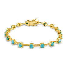 Load image into Gallery viewer, Sterling Silver Gold Plated Turquoise CZ 4mm Tennis Bracelet