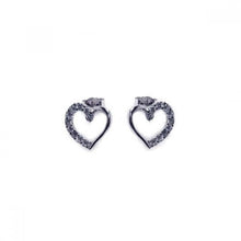 Load image into Gallery viewer, Sterling Silver Rhodium Plated Open Heart CZ Stud Earrings