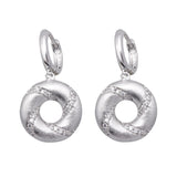 Sterling Silver Trendy Matte Finish Open Circle with Swirl Pattern Clear Czs Design Dangle Hoop Earring