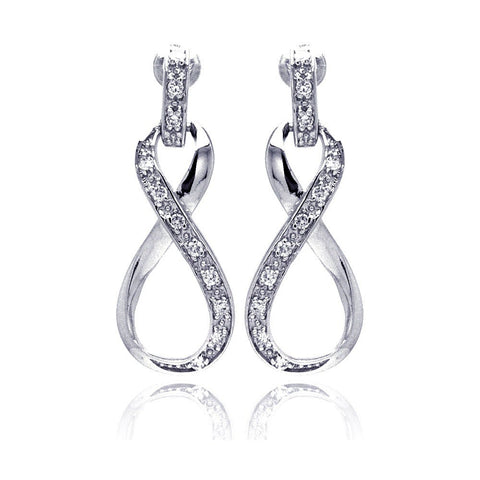 Sterling Silver Elegant Infinity Design Inlaid with Clear Czs Dangle Stud Earring