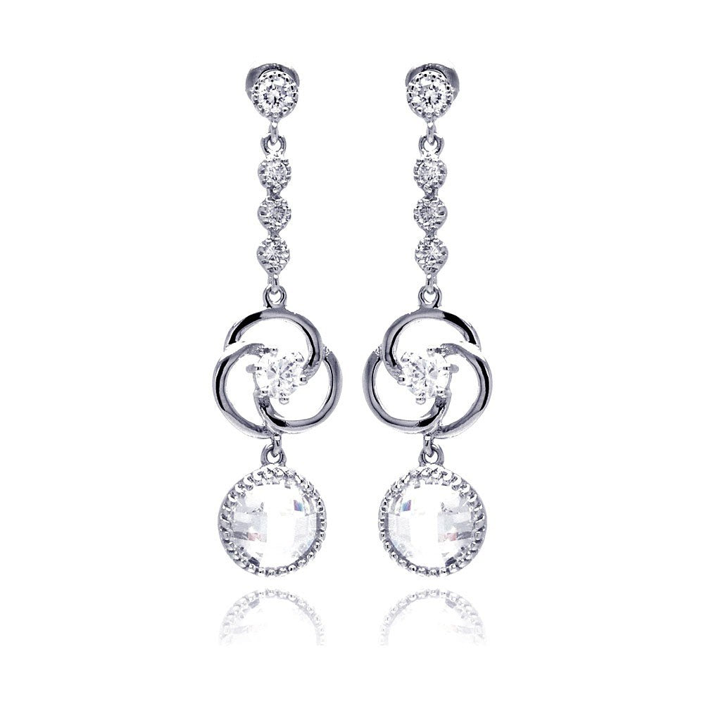Sterlign Silver Classy Multi Link Round Cut Clear Czs Dangle Stud Earring
