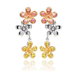 Sterling Silver Three-Toned Flower Link Design Embedded with Multi-Colored Czs