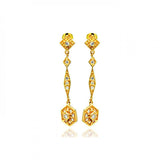 Sterling Silver Gold Plated Vintage Style Multi Marqui Link Design Embedded with Clear Czs Dangle Stud Earring