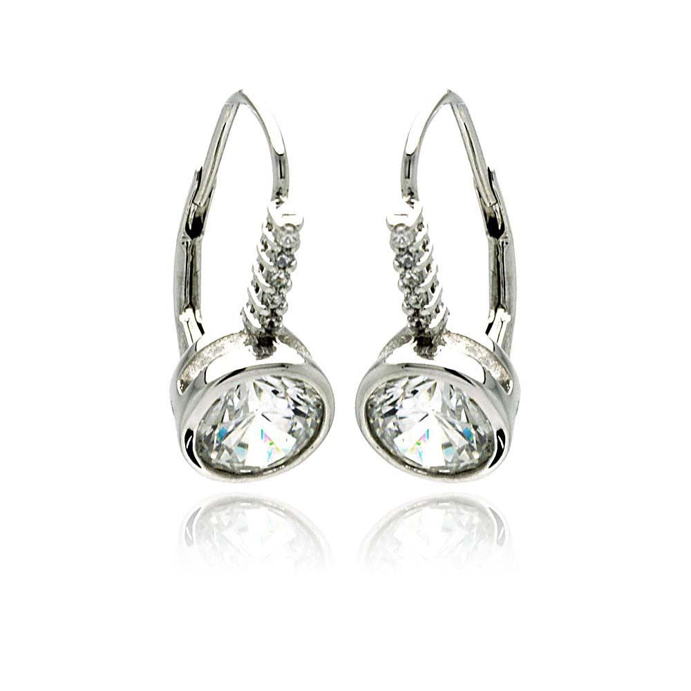 Sterling Silver Classic Round Cut Clear Cz on Bezel Setting Leverback EarringAnd Earring Diameter of 8.7MM