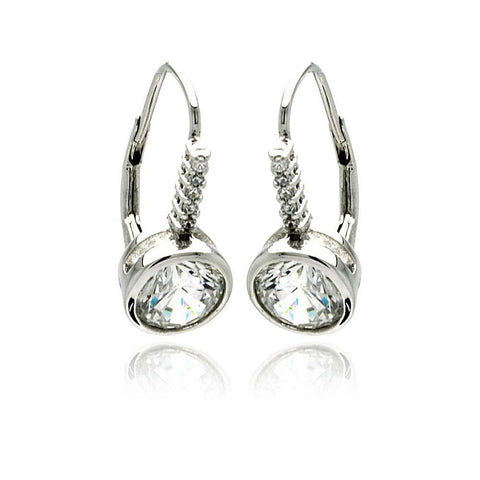 Sterling Silver Classic Round Cut Clear Cz on Bezel Setting Leverback EarringAnd Earring Diameter of 8.7MM