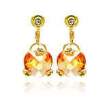 Sterling Silver Gold Plated Trendy Hearts Design Embedded with Clear Czs  and Large Champagne Heart Cz Drop Dangle Stud EarringAnd Earring Height of 19MM