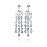 Sterling Silver Elegant Flower Design with Multi Link Round and Marqui Clear Czs Chandelier Dangle Stud Earring