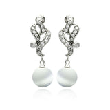 Sterling Silver Classy Filigree Design with White Pearl Drop Dangle Stud Earring. Pearl Size 8.1MM Earring Length of 21.4MM