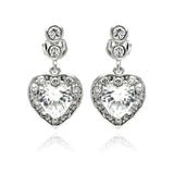 Sterling Silver Trendy Heart Design Inlaid With Clear Czs Dangle Stud EarringAnd Dimensions of 10.1MM x 11.8MM