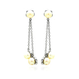Sterling Silver Elegant Pearl Drop Wire Design Dangle StudAnd Earring Length of 1.75 inches