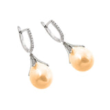 Sterling Silver Classic StyleAnd Channel Dangling Earrings with Champagne Colored Pearl Stone and Inlaid With Clear Czs. Earring Dimesnions of 42.5MM x 14.2MM