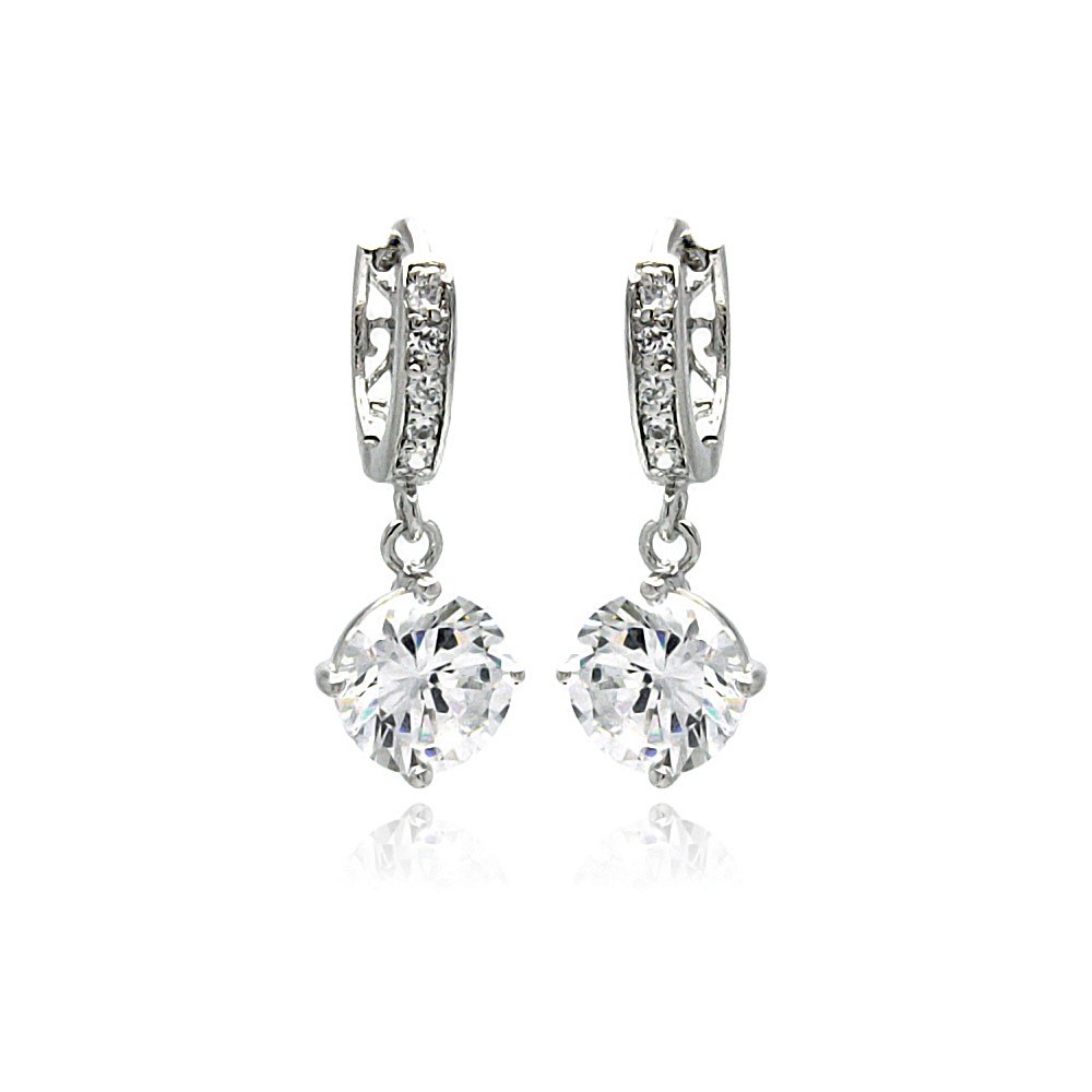 Sterling Silver Classic StyleAnd Channel Dangling Earrings Embedded with Solid Fine Clear Cz Stones. Earring Dimesnions of 23.7MM x 9.4MM