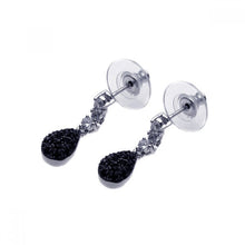Load image into Gallery viewer, Sterling Silver Rhodium Plated Black And Clear Teardrop CZ Dangling Stud Earring
