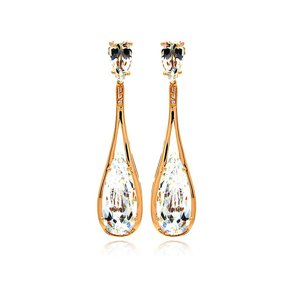 A Sophisticated Dangling Earring Set in Sleek Rose Gold Rhodium PlatedAnd With Teardrop Clear Cz Stones. Earring Dimensions of 63.3MM x 14.9MM