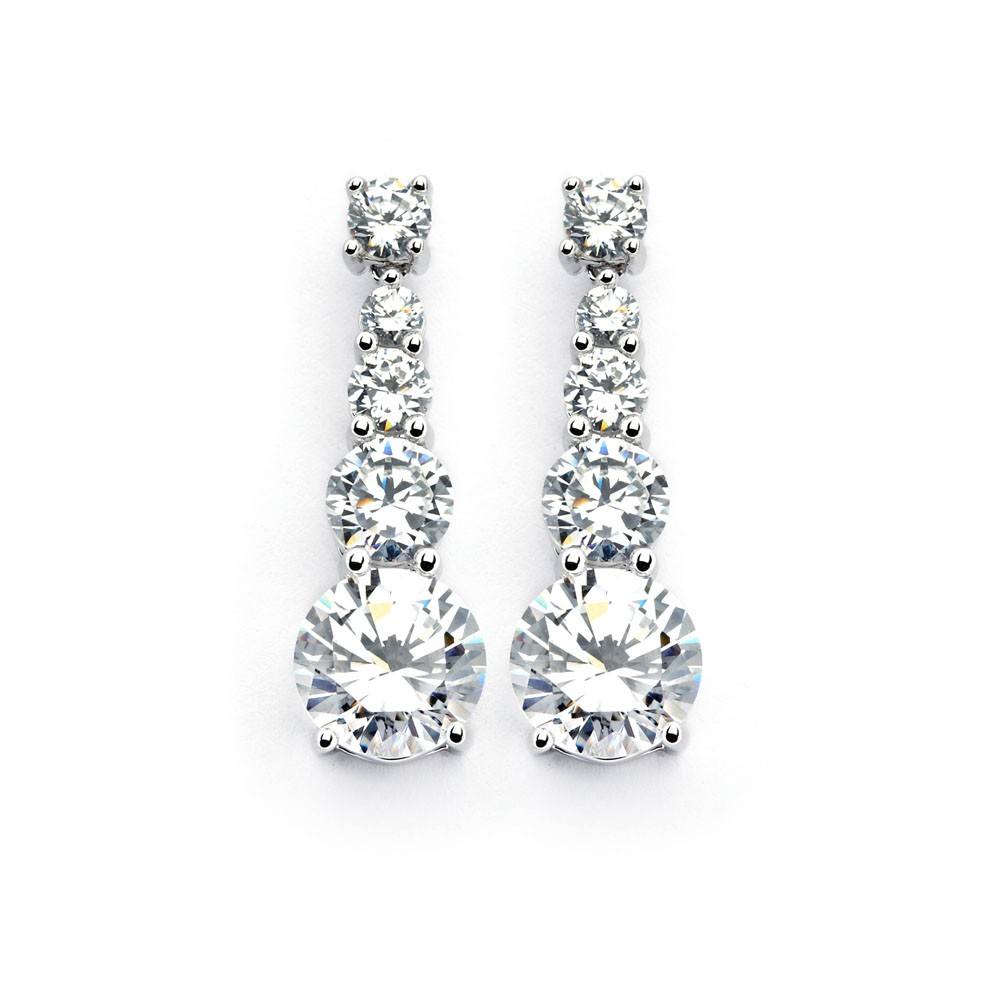 Sterling Silver Elegant Five Graduated Round Cut Clear Czs Dangle Stud Earring