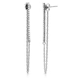 Sterling Silver Rhodium Plated Vertical Line Bar With CZ Earrings