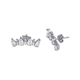 Sterling Silver Rhodium Plated Pear Shaped Stud Earrings With CZ Stones