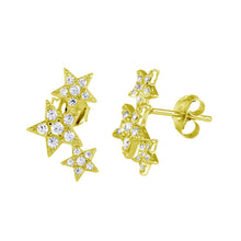 Load image into Gallery viewer, Sterling Silver Gold Plated Three Star Stud Earrings