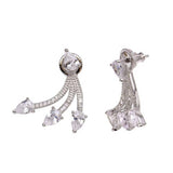 Sterling Silver Rhodium Plated Front And Back CZ Earrings