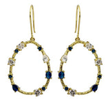 Sterling Silver Gold Plated Open Oval Hoop Earrings With Blue And Clear CZ