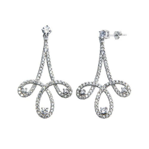 Sterling Silver Rhodium Plated Dangling Curvy Earrings with CZ