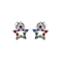 Load image into Gallery viewer, Sterling Silver Rhodium Plated Rainbow CZ Stud Earrings