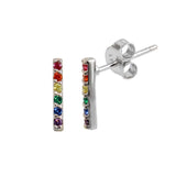 Sterling Silver Rhodium Plated Rainbow Bar Stud Earrings