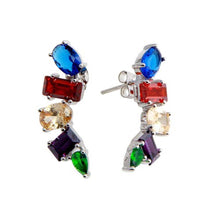 Load image into Gallery viewer, Sterling Silver Rhodium Plated Multi-Colored and Multi-Shaped CZ Stone Earrings