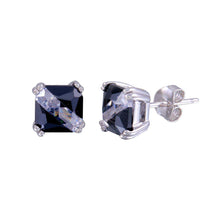 Load image into Gallery viewer, Sterling Silver Rhodium Plated Two Toned Square CZ Stud Earrings