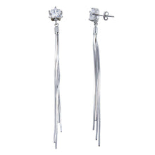 Load image into Gallery viewer, Sterling Silver Rhodium Plated Star CZ Center Snake SQ Dangling Earrings