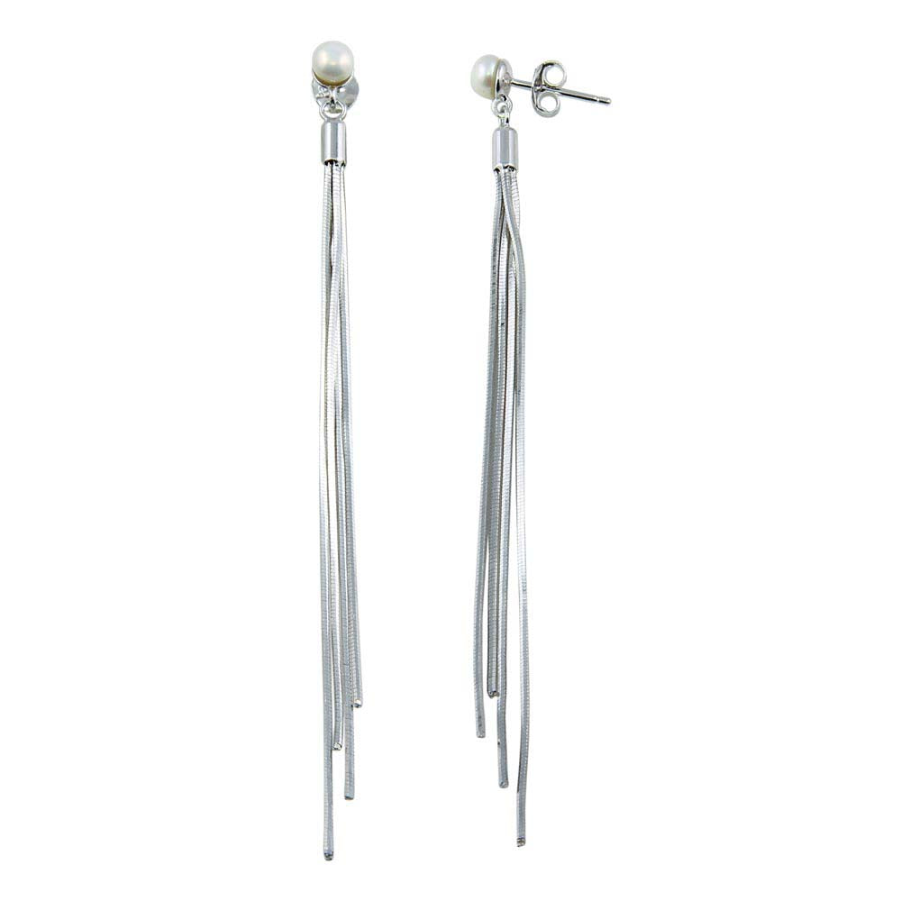 Sterling Silver Rhodium Plated Synthetic Center Snake SQ Dangling Earrings